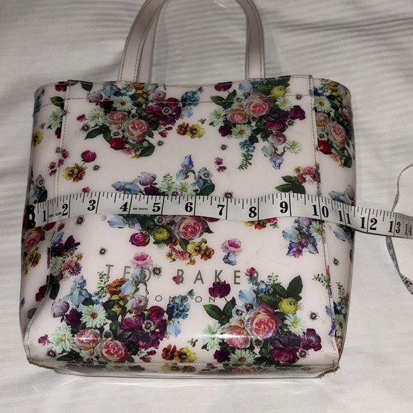 TED BAKER LONDON PINK FLORAL VINYL SMALL TOTE PRELOVED VERY NICE - Picture 11 of 12